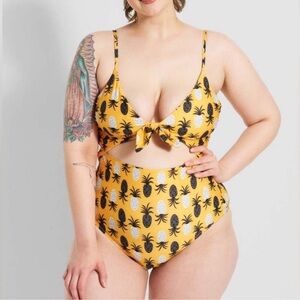 ModCloth The Siena One-Piece Swimsuit Yellow Pineapple Retro Pinup Size Large L